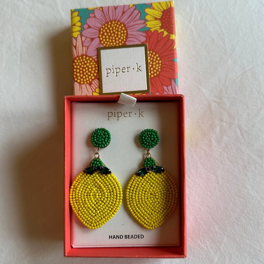 Piper K "Lemon" Hand beaded earrings in box